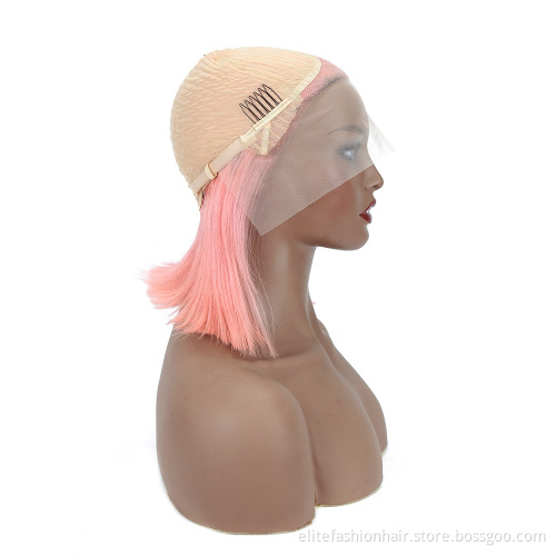 Silky Straight Brazilian Virgin Hair Lace Frontal Wigs Rose Pink Bob Wigs for Black Women T-part Lace Front Human Hair Bob Wigs